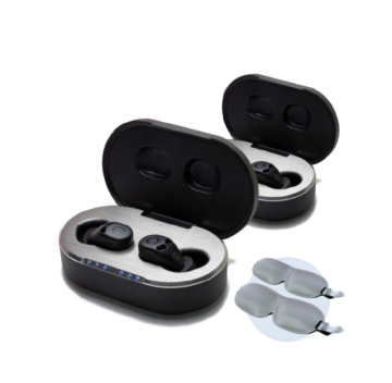 QuietOn Sleep Buds Couple’s Pack with two active noise‑cancelling devices, compact charging cases, and two blackout sleep masks for enhanced sleep quality and noise reduction.