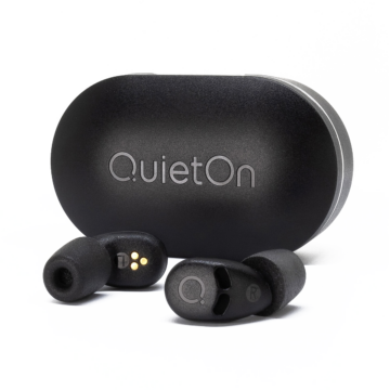 QuietOn Sleep Buds with active noise‑cancelling technology and compact charging case designed to reduce snoring noise and improve sleep quality.