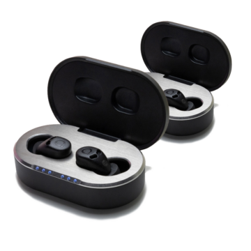 QuietOn Sleep Buds Couple’s Pack featuring two active noise‑cancelling sleep devices with compact charging cases for snoring reduction and improved sleep quality.